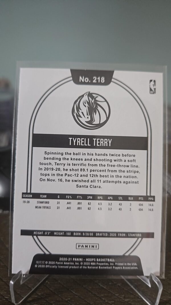 Tyrell Terry RC 2020-21 NBA Hoops Basketball #218 (MINT) Dallas Mavericks - Image 2