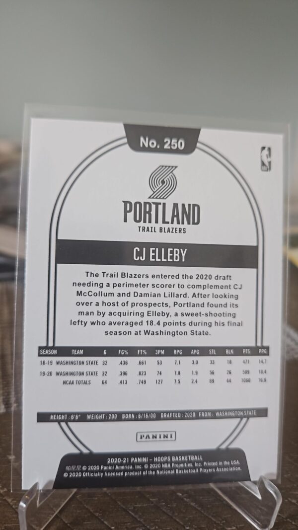 2020-21 Panini NBA Hoops Rookie CJ Elleby RC Card# 250 - Image 2
