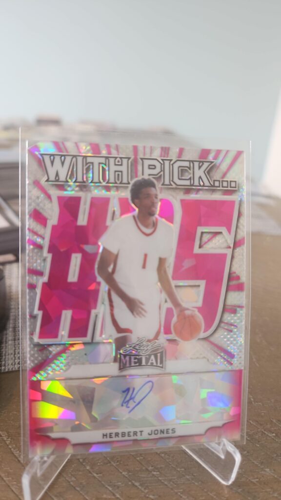 2021-22 Leaf Metal With Pick #35 Herbert Jones Pink Wave Auto rookie card, serial numbered /15, on-card autograph, premium basketball collectible