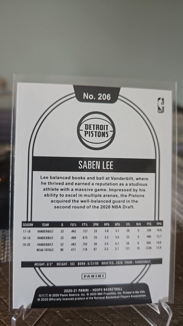 2020-21 Panini NBA Hoops Saben Lee Rookie RC #206 - Image 2