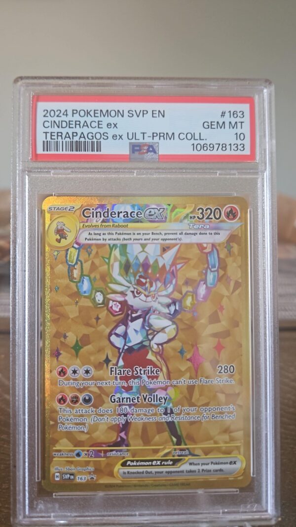 PSA 10 GEM MINT Cinderace Ex SVP163 SVP #163 Gold FULL ART PROMO Pokemon Card