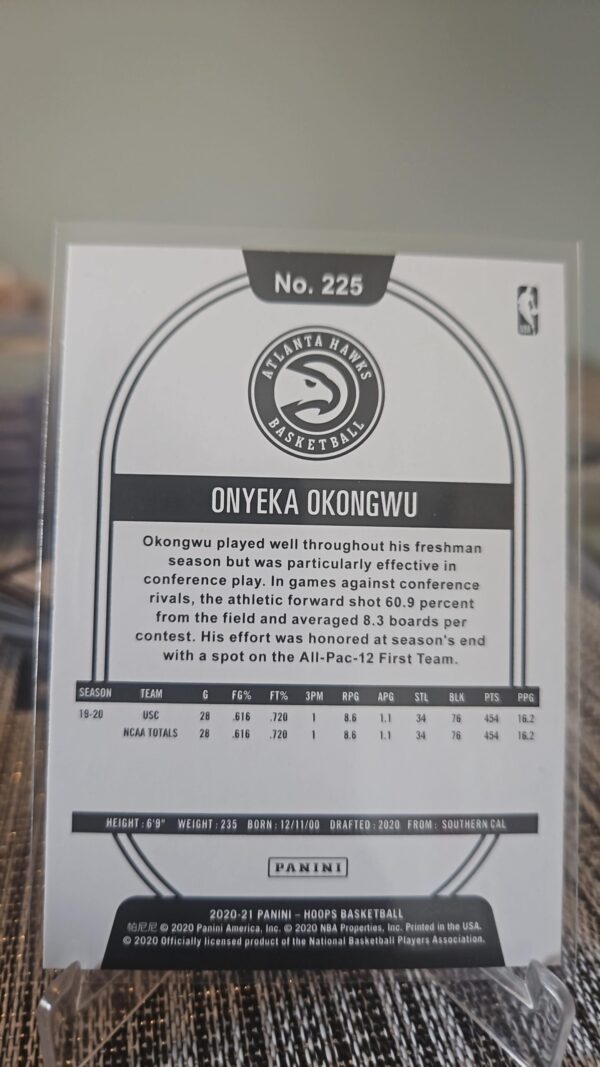 2020-21 NBA Hoops Onyeka Okongwu Rookie Card RC Base #225 Hawks - Image 2