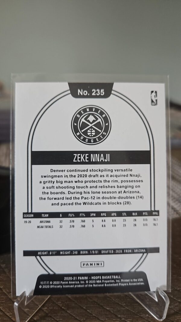 2020-21 Panini NBA Hoops Rookie Zeke Nnaji RC Card# 235 - Image 2