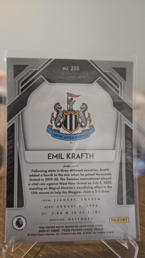 2020-21 Panini Prizm Premier League Retail Pink Ice Emil Krafth #233 Rookie RC - Image 2