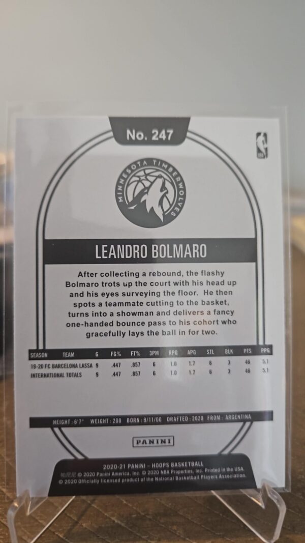 2020-21 Panini NBA Hoops Rookie Leandro Bolmaro RC Card# 247 - Image 2
