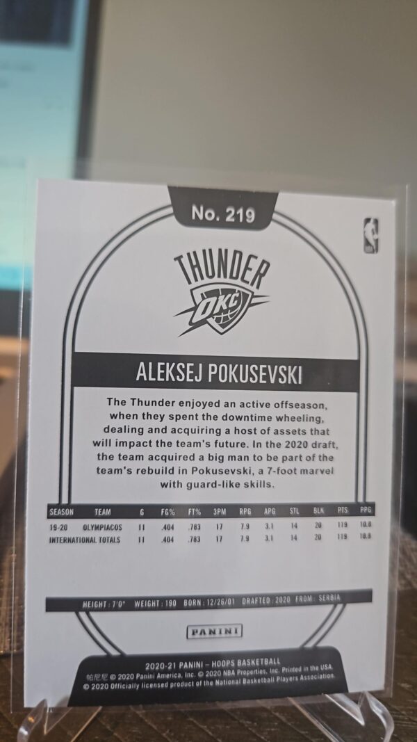 2020-21 Panini NBA Hoops Aleksej Pokusevski RC #219 Thunder - Image 2