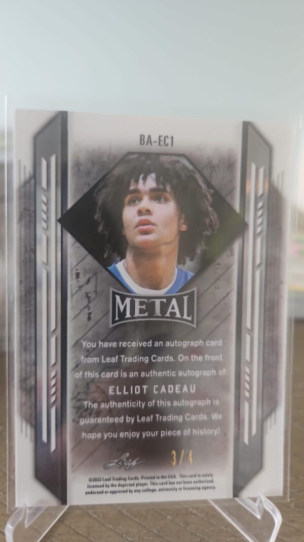 2021-22 Leaf Metal Orange Crystals Auto /4 Elliot Cadeau #BA-EC1 Rookie - Image 2