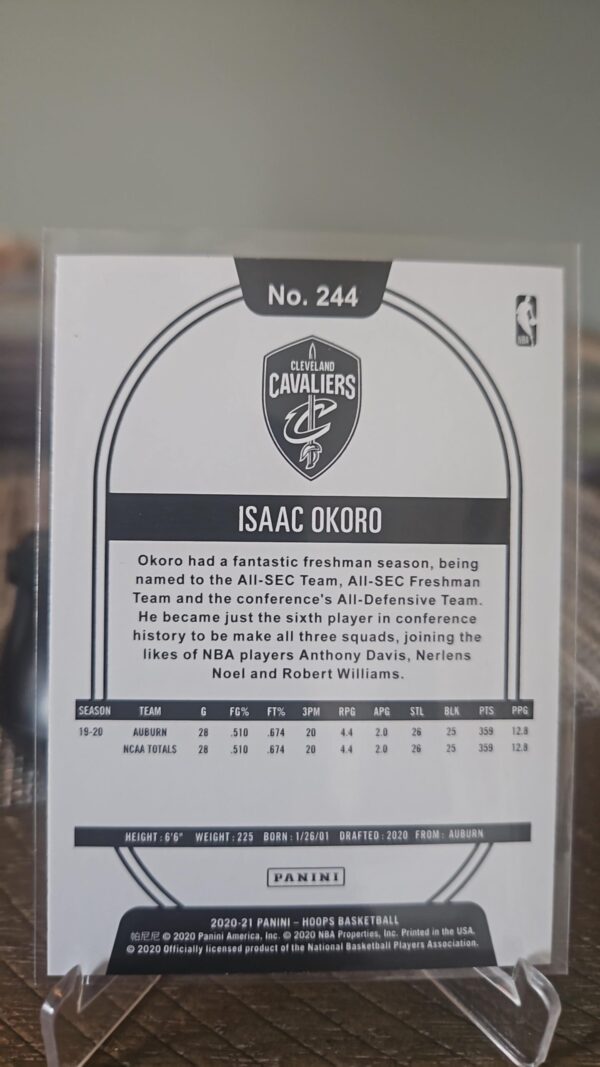 2020-21 Panini NBA Hoops RC #244 Isaac Okoro Cleveland Cavaliers - Image 2