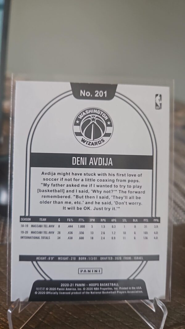 2020-21 NBA Hoops Deni Avdija RC #201 Washington Wizards - Image 2