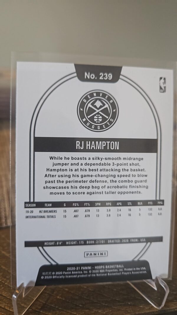 RJ Hampton RC 2020-21 NBA Hoops Basketball #239 (MINT) Denver Nuggets - Image 2