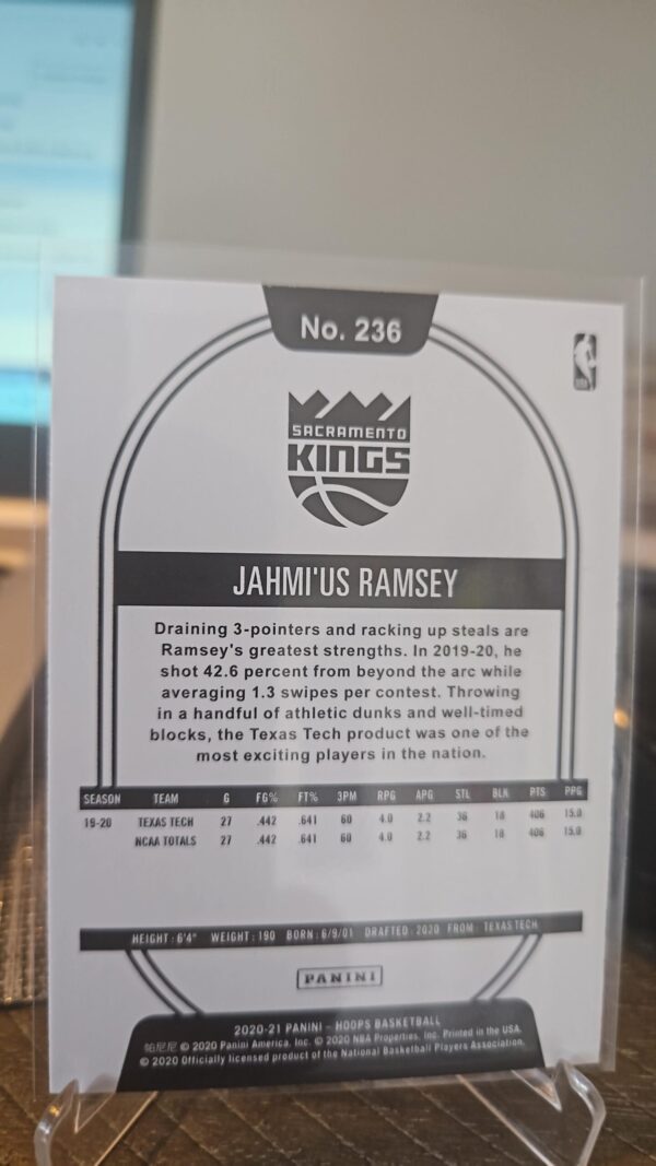 2020-21 Panini NBA Hoops Jahmi’us Ramsey RC Sacramento Kings #236 - Image 2