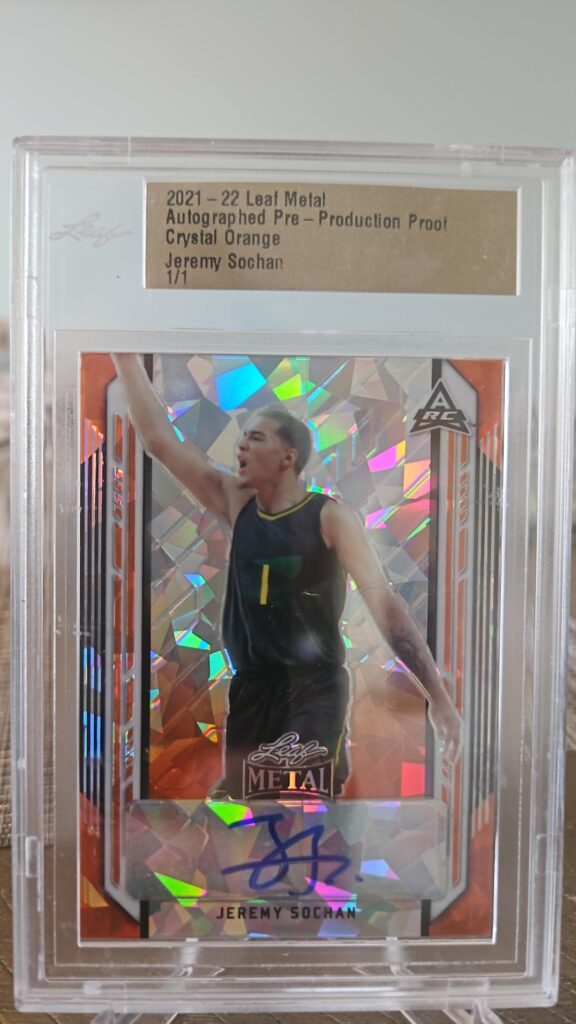 2021-22 Leaf Metal Pre-Production Proof Crystal Orange 1/1 Auto Jeremy Sochan Basketball Card