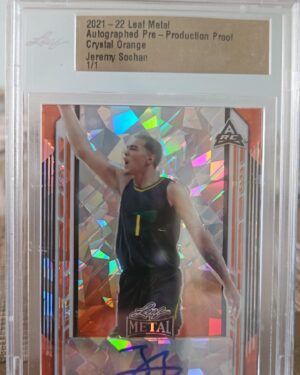 2021-22 Leaf Metal Pre-Production Proof Crystal Orange 1/1 Auto Jeremy Sochan Basketball Card