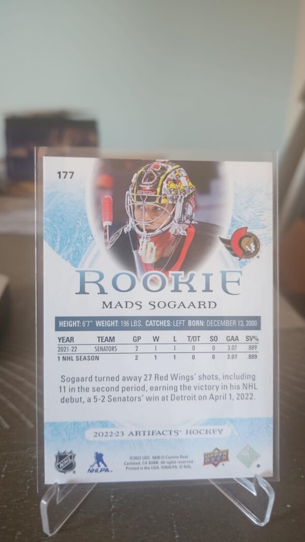 2022-23 Artifacts Hockey Copper #177 Mads Sogaard Rookie /299 - Image 2