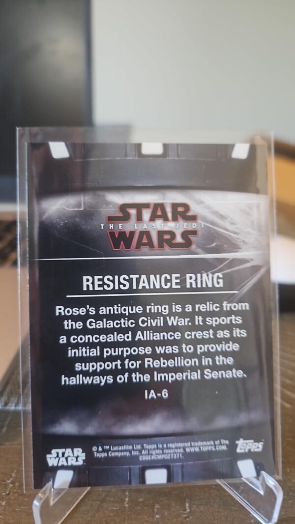 Resistance Ring - 2018 The Last Jedi Series 2 Artifacts Insert Card # IA-6 - Image 2
