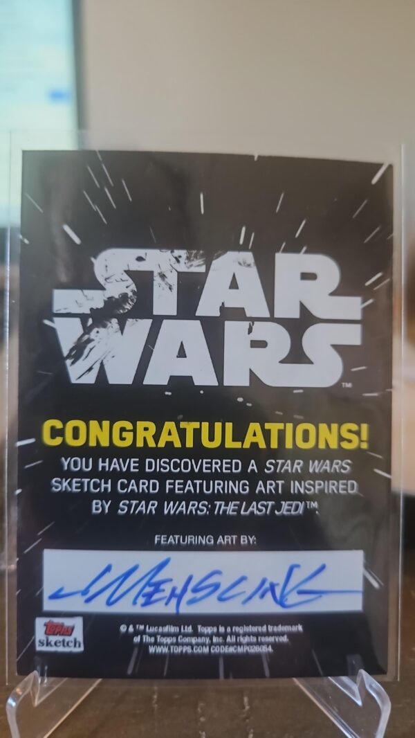 2018 Topps Star Wars: The Last Jedi Sketch Card by J Mehsling Autograph "Luke Skywalker" - Image 2