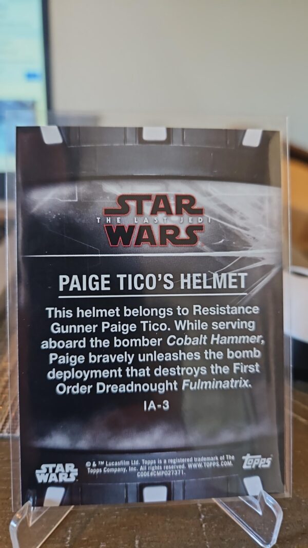 2018 Topps Star Wars: The Last Jedi Series II Artifacts Paige Tico’s Helmet Insert Card #IA-3 - Image 2