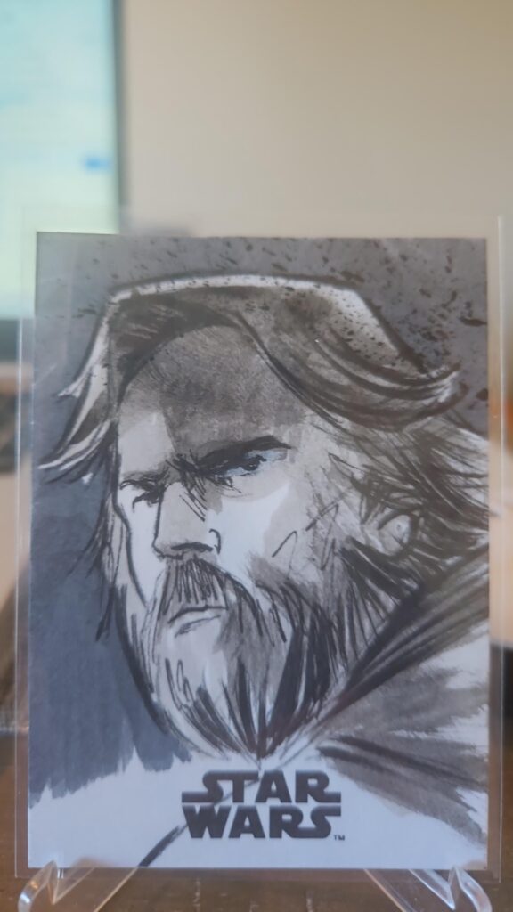 2018 Topps Star Wars The Last Jedi Sketch Card by J Mehsling, autographed Luke Skywalker, rare one-of-one collectible trading card