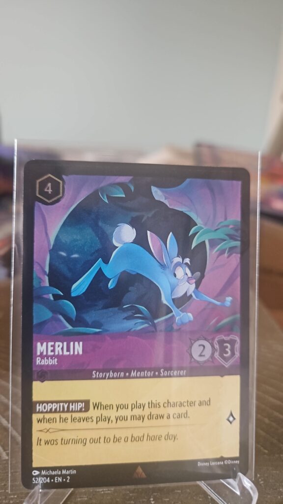 Merlin – Rabbit 52/204 Cold Foil card from Disney Lorcana Rise of the Floodborn, rare premium foil, unique Disney artwork, highly collectible