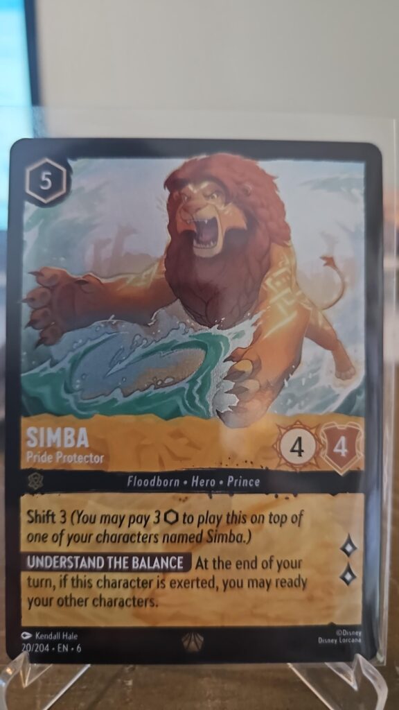 Simba – Pride Protector 20/204 Legendary Azurite Sea Cold Foil Holo card from Disney Lorcana Rise of the Floodborn, rare legendary finish, premium Lion King collectible