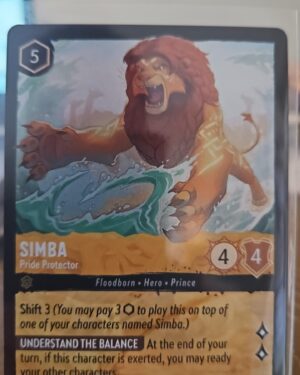 Simba – Pride Protector 20/204 Legendary Azurite Sea Cold Foil Holo card from Disney Lorcana Rise of the Floodborn, rare legendary finish, premium Lion King collectible