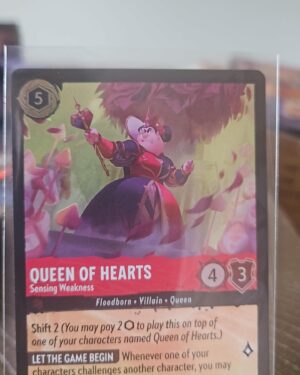 Close-up of Queen of Hearts Sensing Weakness Uncommon Cold Foil card #120 from the 2023 Rise of the Floodborn set in Disney Lorcana TCG