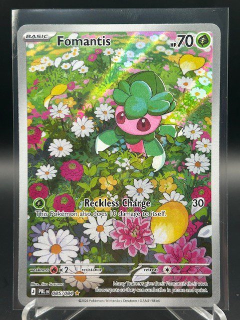 Front view of Pokémon TCG Fomantis Illustration Rare full art card number 085/084 from Pitch Black set
