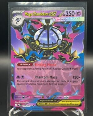 Front view of Pokémon TCG Mega Chandelure ex Double Rare Holo card number 038/084 from Pitch Black set
