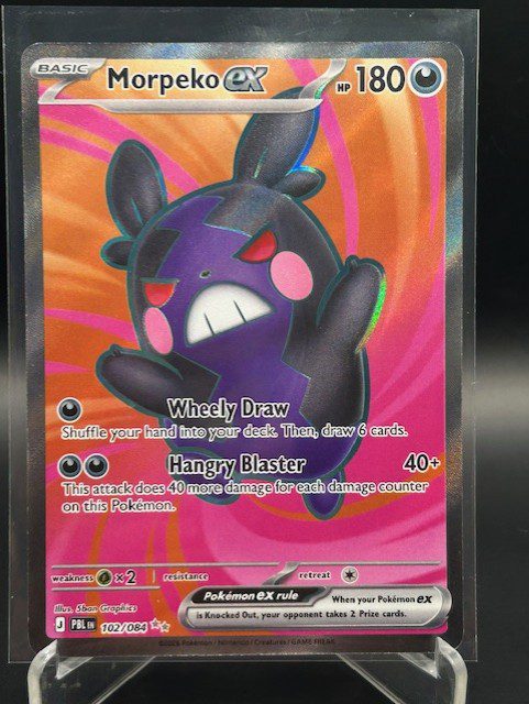 Front view of Pokémon TCG Morpeko ex Full Art Ultra Rare card number 102/084 from Pitch Black set