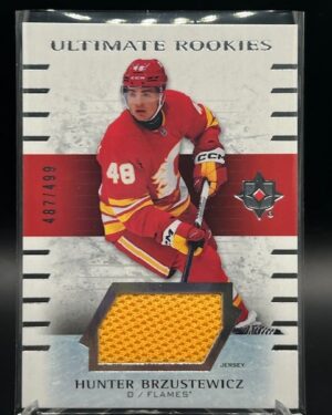Front view of 2025-26 Upper Deck Ultimate Collection Hunter Brzustewicz player-worn rookie jersey card number 139 numbered /499