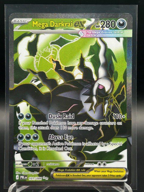 Front view of Pokémon TCG Mega Darkrai ex Full Art Ultra Rare card number 101/084 from Pitch Black set