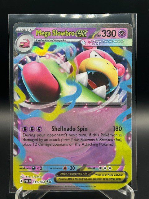 Front view of Pokémon TCG Mega Slowbro ex Double Rare Holo card number 031/084 from Pitch Black set