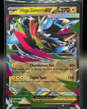 Front view of Pokémon TCG Mega Zeraora ex Double Rare Holo card number 027/084 from Pitch Black set