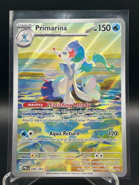 Front view of Pokémon TCG Primarina Illustration Rare full art card number 088/084 from Pitch Black set