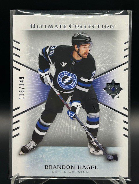 Front view of 2025-26 Upper Deck Ultimate Collection Brandon Hagel veteran base hockey card number 20 numbered /149