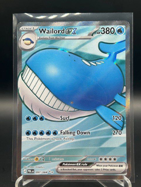 Front view of Pokémon TCG Wailord ex Full Art Ultra Rare card number 097/084 from Pitch Black set