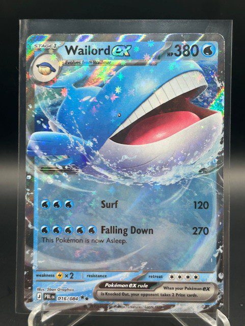 Front view of Pokémon TCG Wailord ex Double Rare Holo card number 016/084 from Pitch Black set