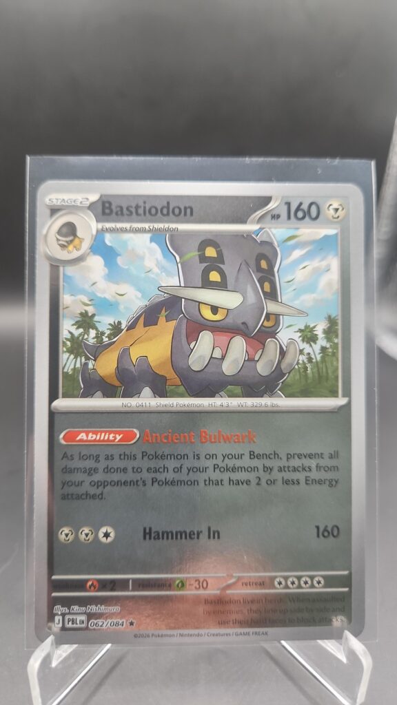 Bastiodon 062/084 Reverse Holo Pokémon card from the Mega Evolution Era Pitch Black ME05 set in Near Mint condition.