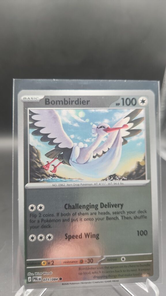 Bombirdier 071/084 Reverse Holo Pokémon card from the Mega Evolution Era Pitch Black ME05 set in Near Mint condition.