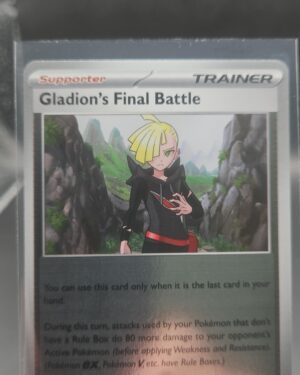 Gladion’s Final Battle 077/084 Reverse Holo Pokémon card from the Mega Evolution Era Pitch Black ME05 set in Near Mint condition.