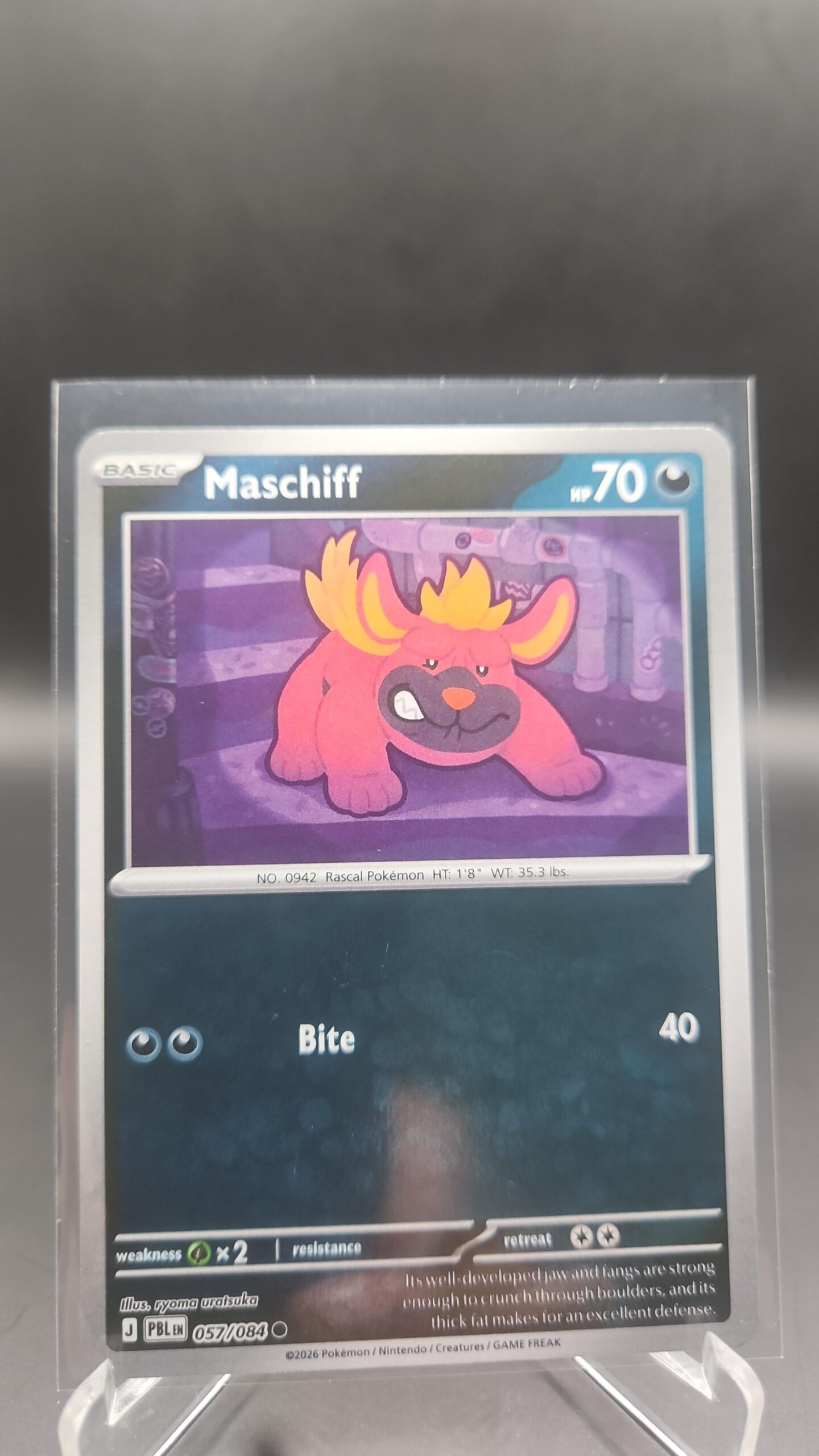 Maschiff 057/084 Reverse Holo Pokémon card from Pitch Black ME05 in Near Mint condition.