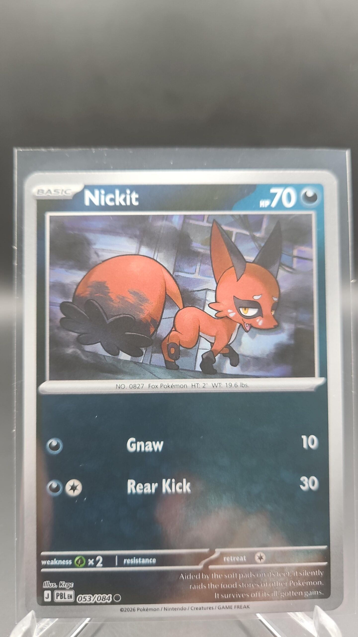 Nickit 053/084 Reverse Holo Pokémon card from Pitch Black ME05 in Near Mint condition.