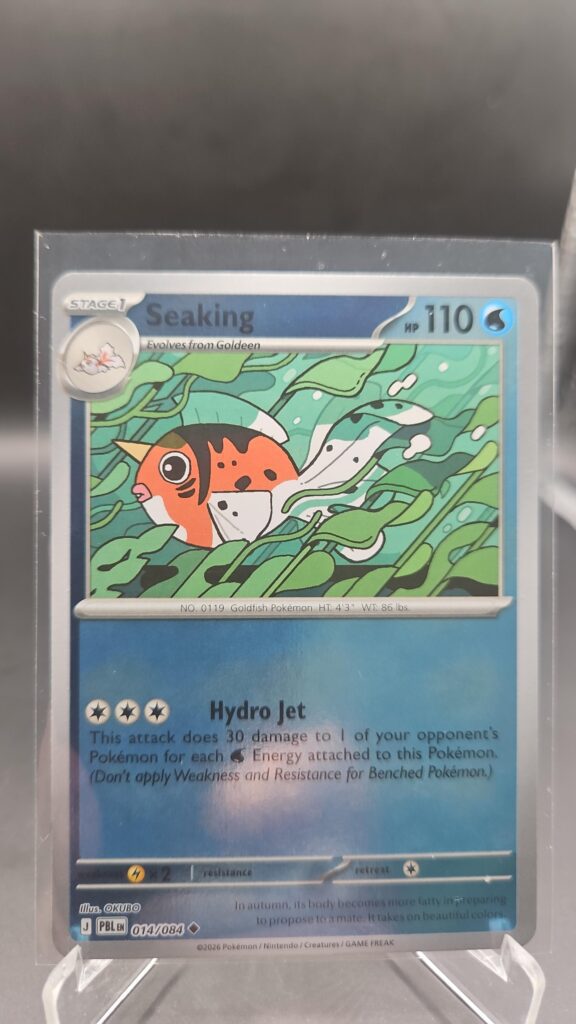 Seaking 014/084 Reverse Holo Pokémon card from the Mega Evolution Era Pitch Black ME05 set in Near Mint condition.