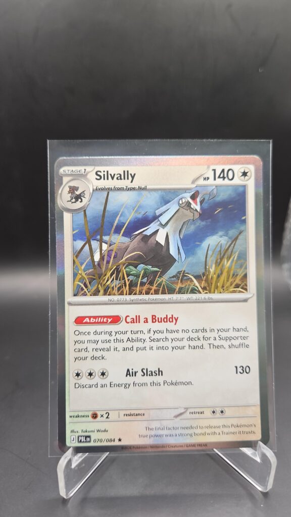 Silvally 070/084 Rare Holo Pokémon card from Pitch Black ME05 in Near Mint condition.