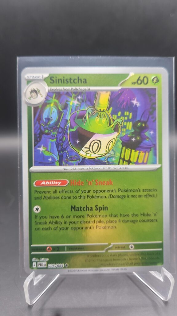Sinistcha 006/084 Reverse Holo Pokémon card from Pitch Black ME05 in Near Mint condition.
