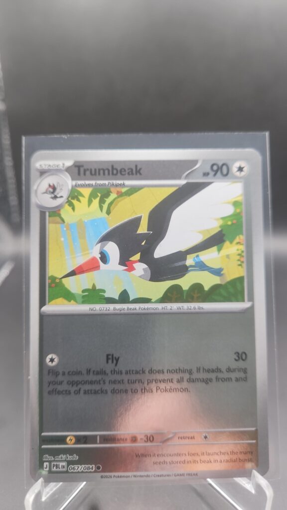 Trumbeak 067/084 Reverse Holo Pokémon card from the Mega Evolution Era Pitch Black ME05 set in Near Mint condition.