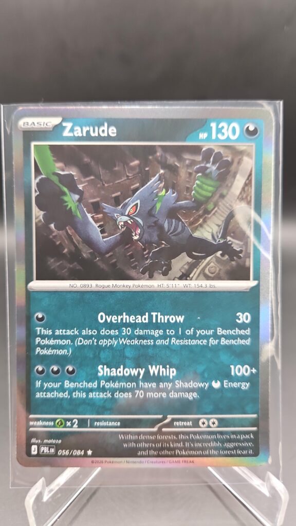 Zarude 056/084 Rare Holo Pokémon card from Pitch Black ME05 – Near Mint condition.