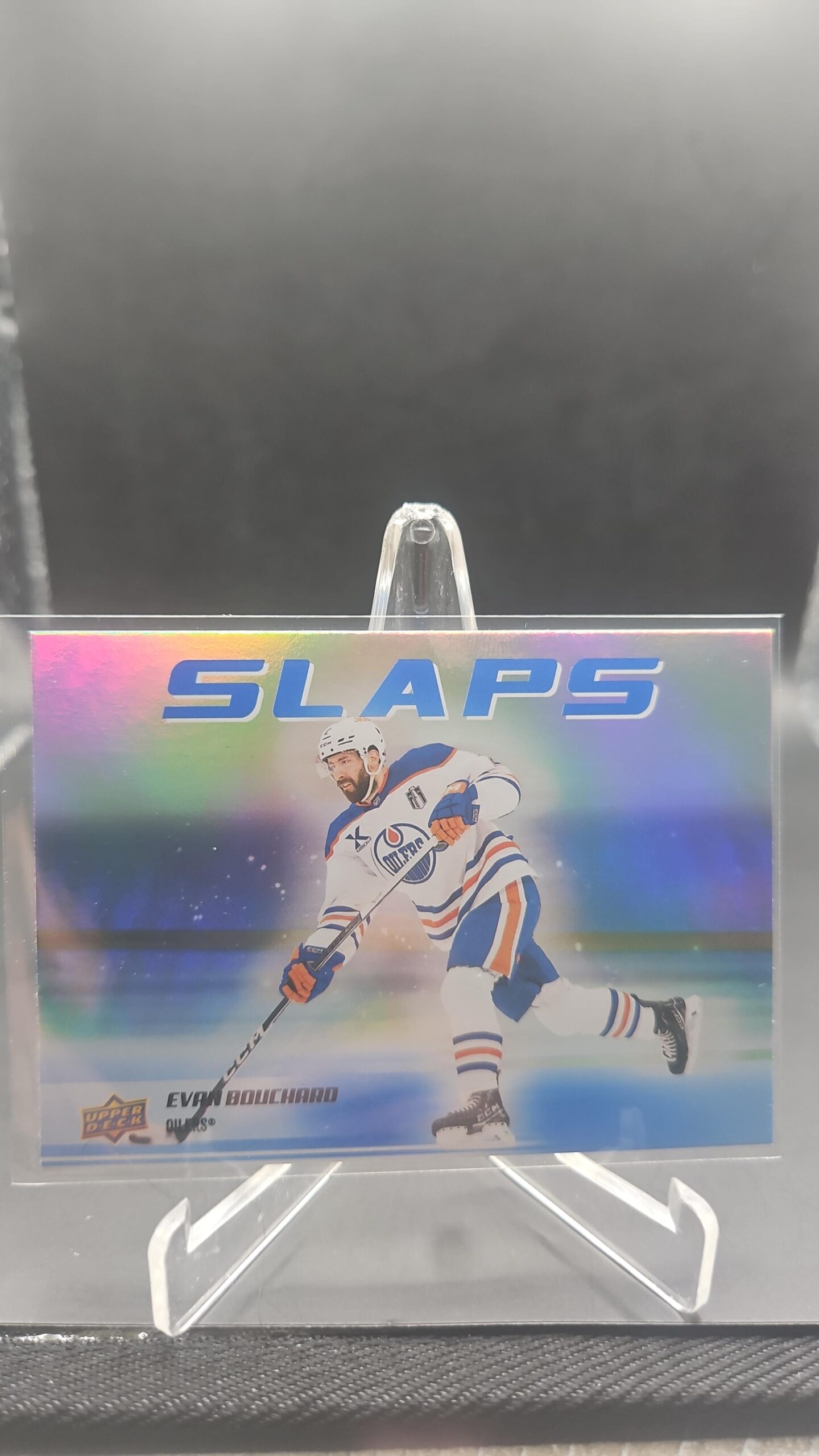 Evan Bouchard Hockey Slaps #SL‑3 card from 2025‑26 Upper Deck Series 2 in Near Mint condition.