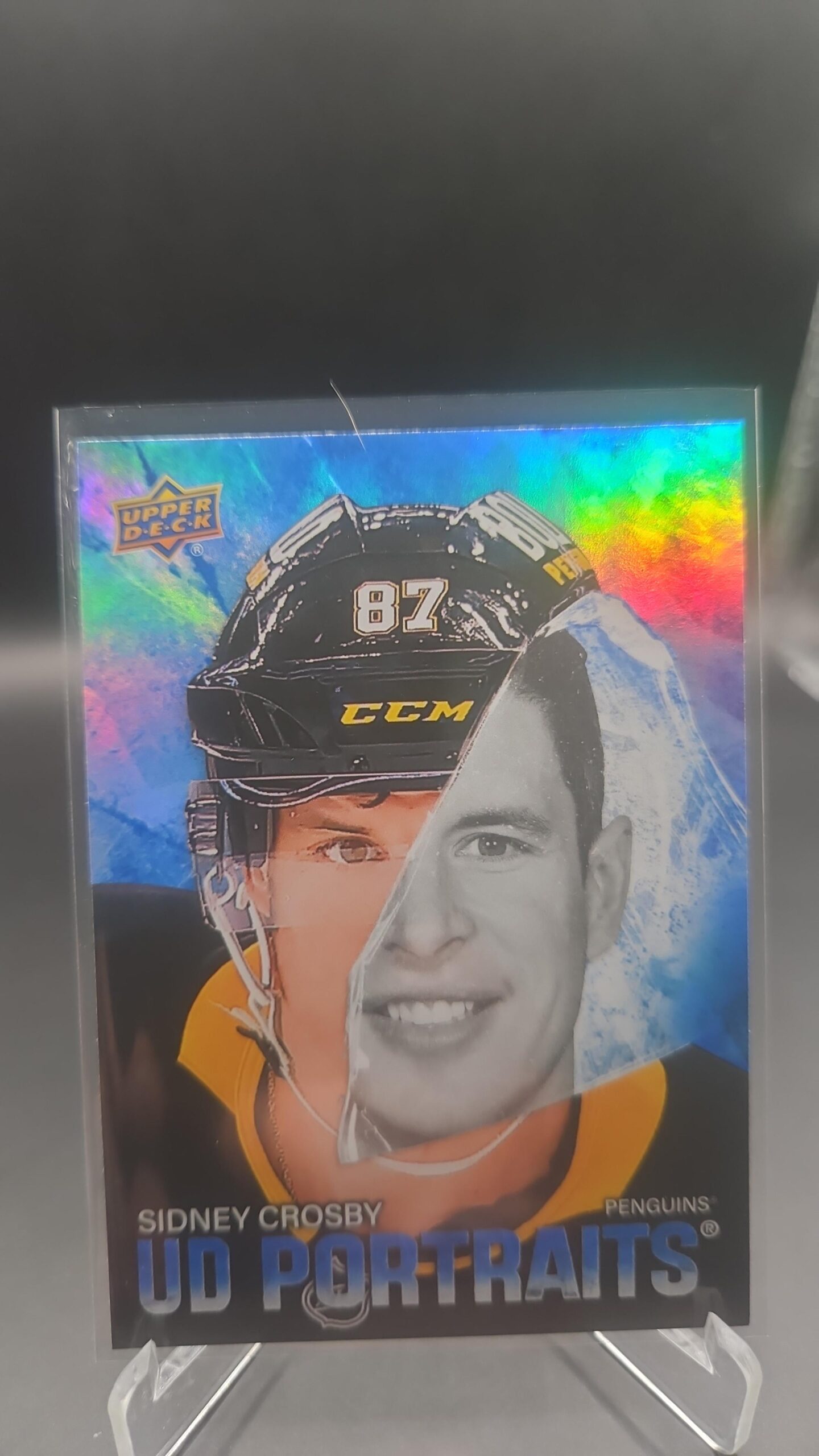 Sidney Crosby UD Portraits #P‑33 card from 2025‑26 Upper Deck Series 2 in Near Mint condition.