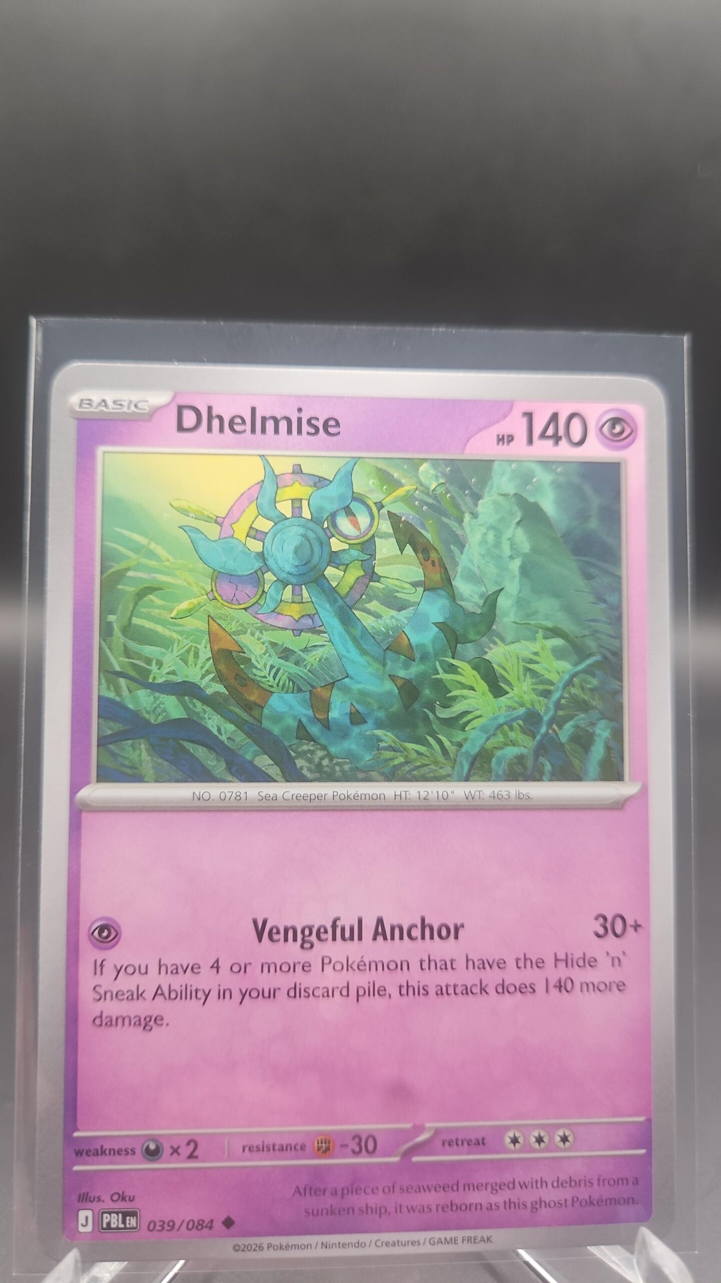 Dhelmise 039/084 Base Rare Pokémon card from the Mega Evolution Era Pitch Black ME05 set in Near Mint condition.